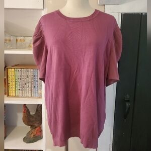 Adrianna Papell Chiffon Short Sleeve Sweater Size Extra large Mulberry Ruffle